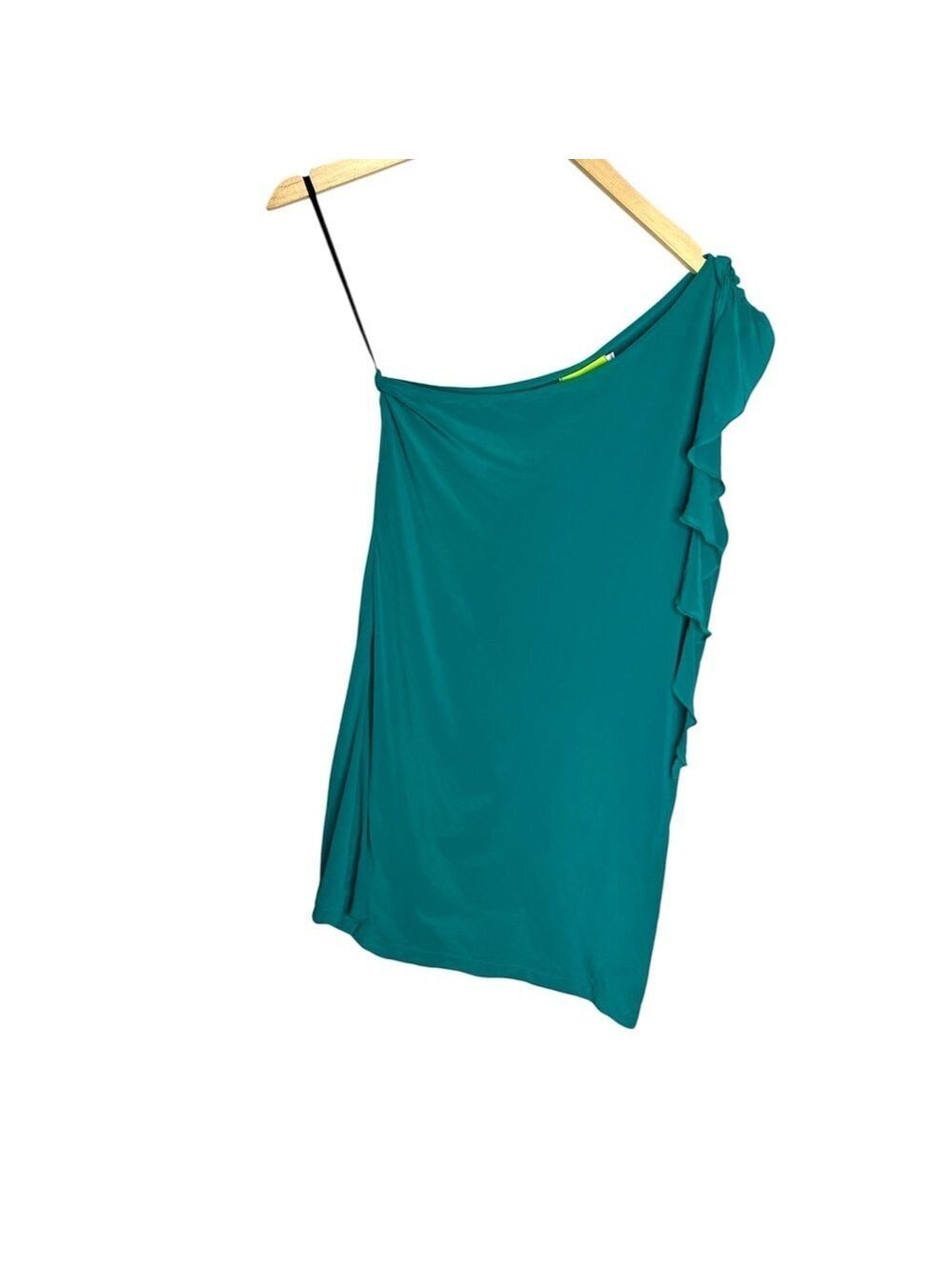 Leonard St 100% Silk Teal One-Shoulder Ruffle Blouse Top, size M